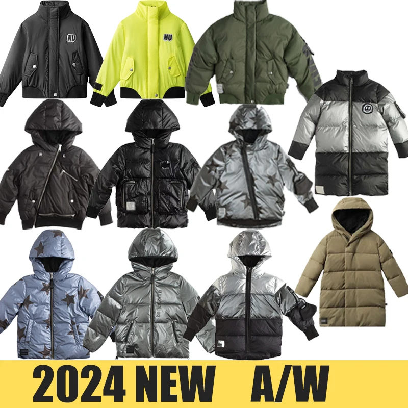 2024 New Winter Down and Cotton Jacket Kids Printed Vest Girl Casual Hooded Boys Fashion Tops Baby Long Top