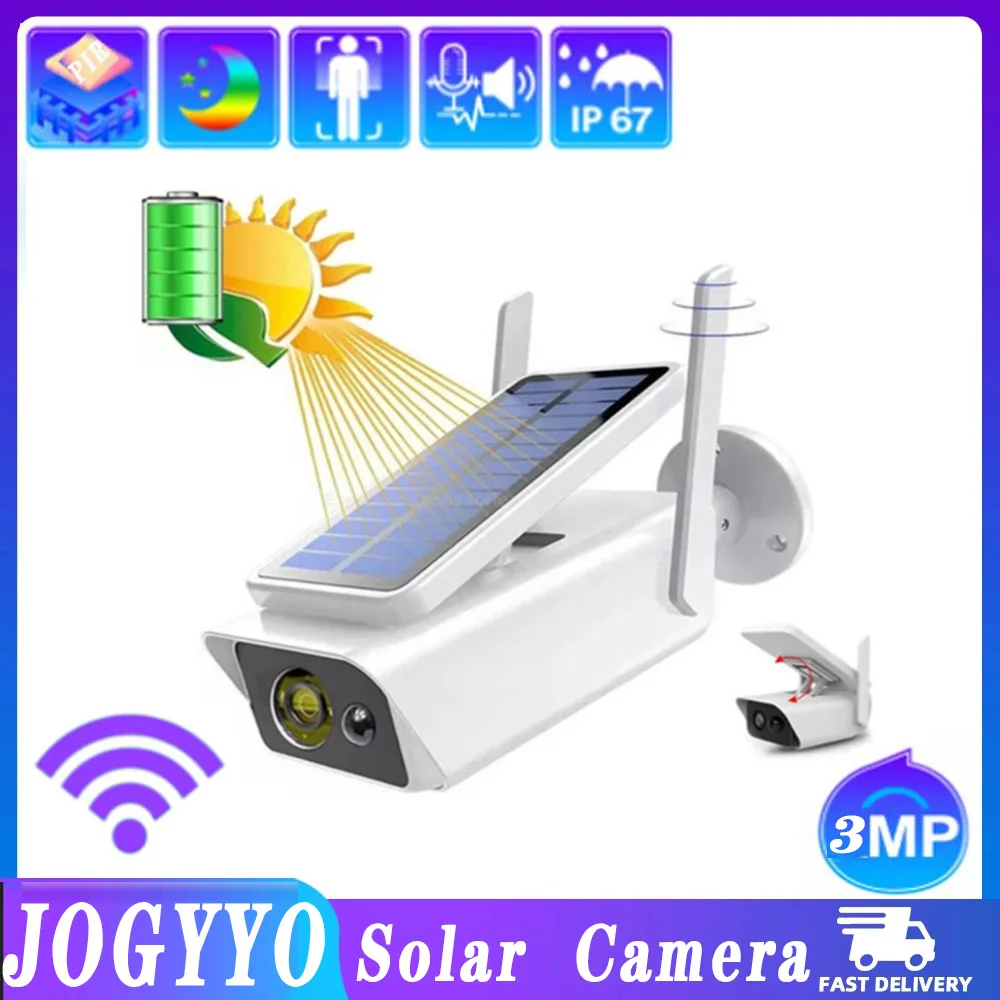 

3MP Outdoor Solar Monitoring Camera Wifi Pir Human Detection Security Waterproof Kamera Night Vision Intelligent Alarm ip cam