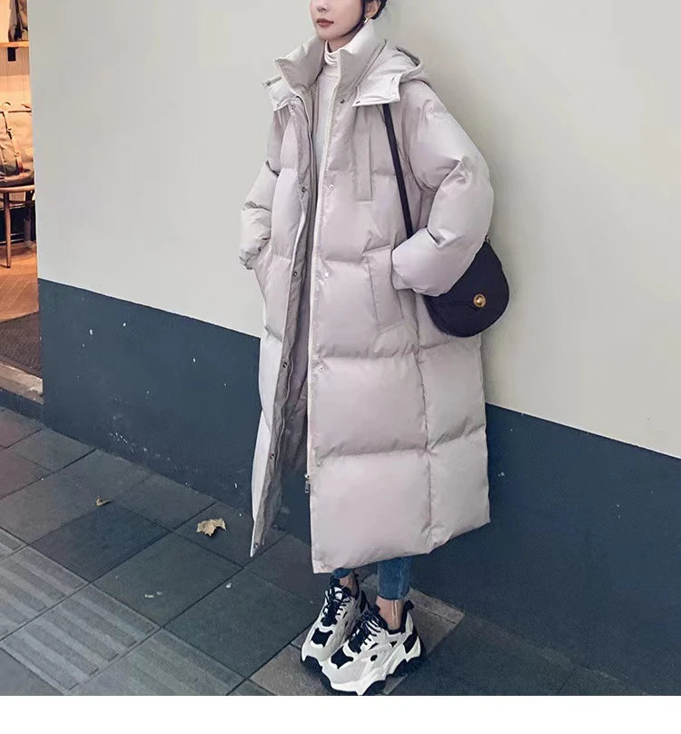 Casual Thick Loose Parkas Women Fashion Korean Solid Covered Button Coats Women Elegant Hooded Long Cotton Jackets Female Ladies