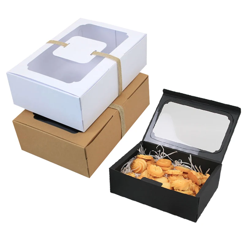 

Kraft Paper Cake Boxes With Clear PVC Window Candy Box Party Favor Gift Cookies Bakery Box Packaging Bag Christmas Decoration