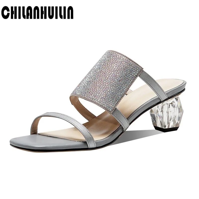 

Женская летняя обувь, новые модные черные сандалии, женские мюли на высоком каблуке, тапочки, сандалии, сексуальные шлепанцы на высоком кабл...