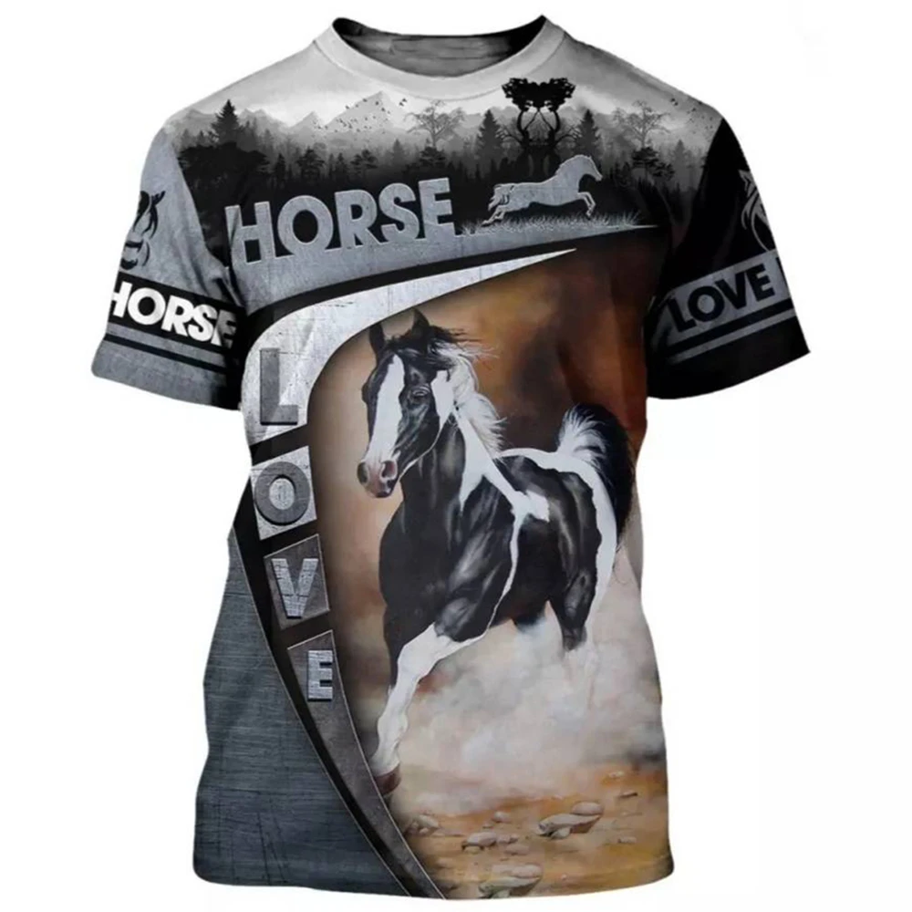 

Animal Men's T-Shirt Love Horse Letter Printed T-Shirt Street Harajuku Short Sleeve O-Neck Summer Plus Unisex Summer T-Shirt