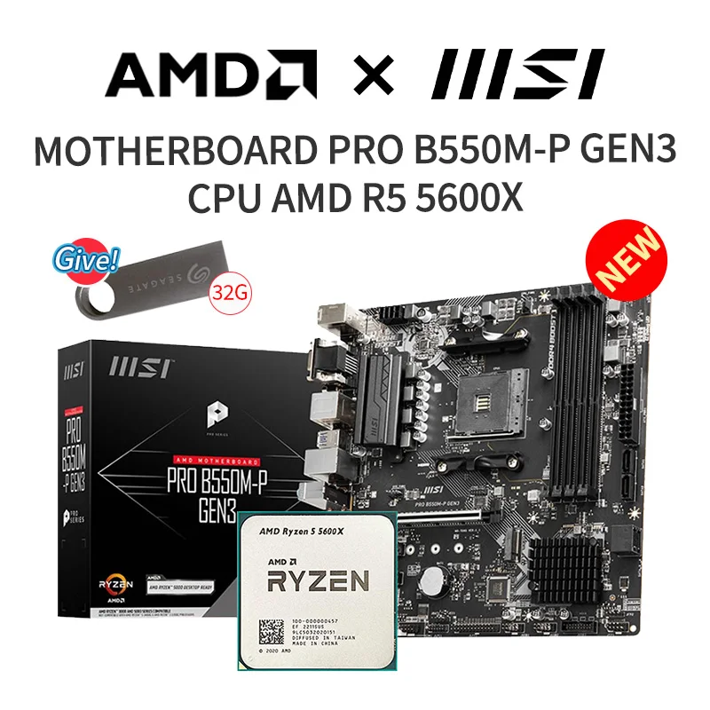 Новая материнская плата MSI PRO B550M-P GEN3 + AMD R5 5600X CPU Socket ...