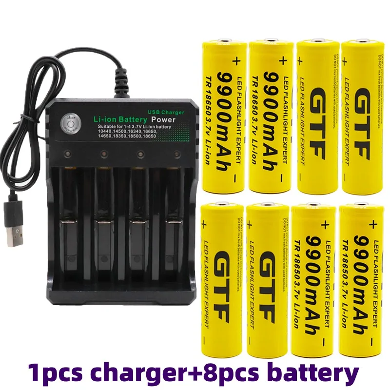 

2023 original 18650 battery 3.7V 9900mah rechargeable lithium ion battery LED flashlight battery 18650 battery + USBC charger