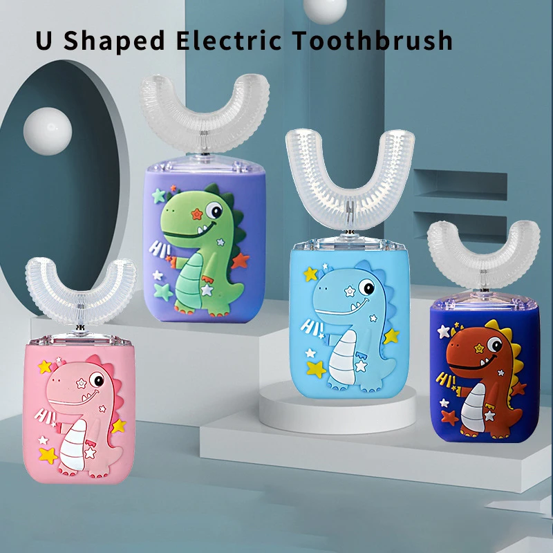 

360 Degree Sonic Electric Toothbrush for Children Kids Cartoon Pattern Rechargeable U Shape Silicon Tooth Brush Smart Timer IPX7