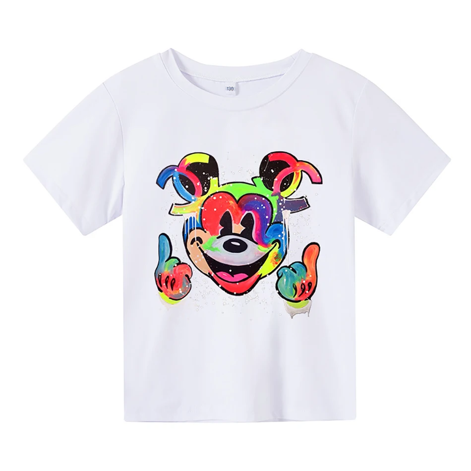 

Summer Cotton Children T-shirt Mickey Print Short-sleeved Tee Kids Blouse Baby Girls And Boys Casual Tops 3-11Y