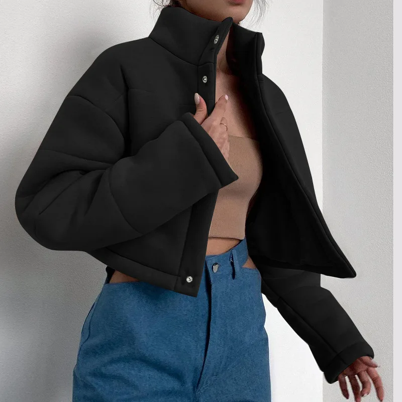 2021 Women's New Autumn and Winter Retro Short Paragraph High Stand-up Collar Long-sleeved Simple and Versatile Cotton Jacket