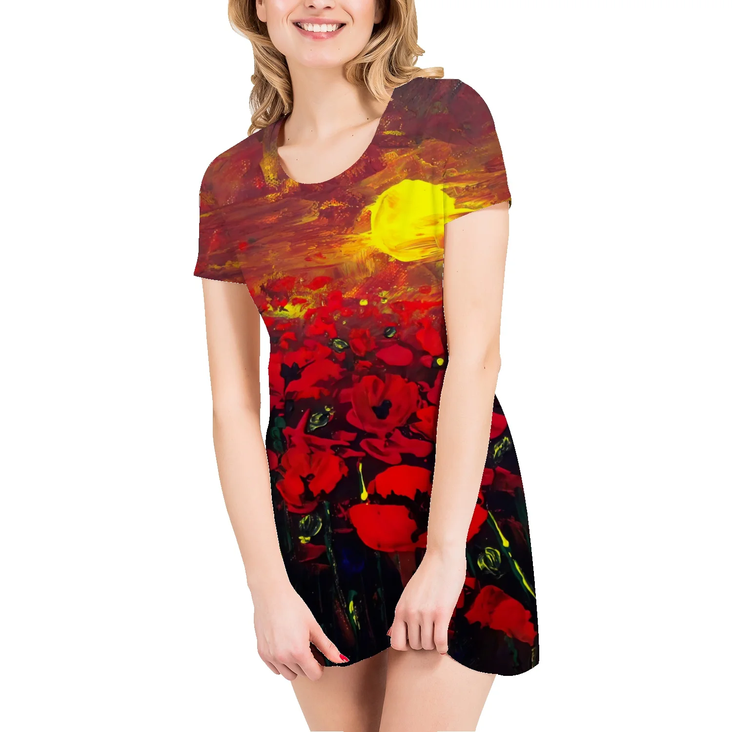 

Женское Хлопковое платье-футболка средней длины, с цветочным принтом