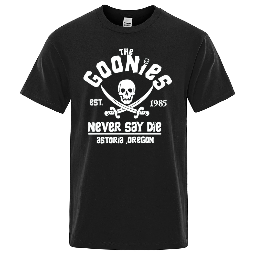 

New Summer T Shirts Men Oregon Pirate Flag Never Say Die Astoria Casual Shirt Cotton Breathable Short Sleeve Brand Tops Unisex