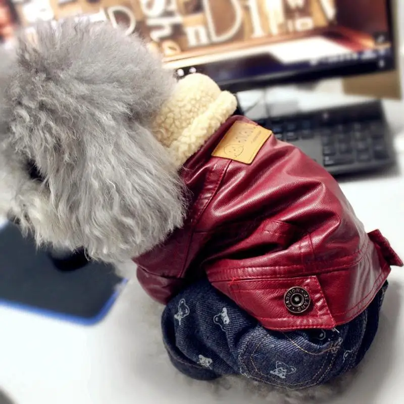 Одежда для собак зимняя стеганая куртка Тедди Бишон маленькие щенки кожаное
