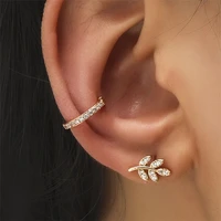 wukalo bohemian ear cuffs leaf clip earrings for women fashion crystal no piercing fake cartilage earring jewelry gifts