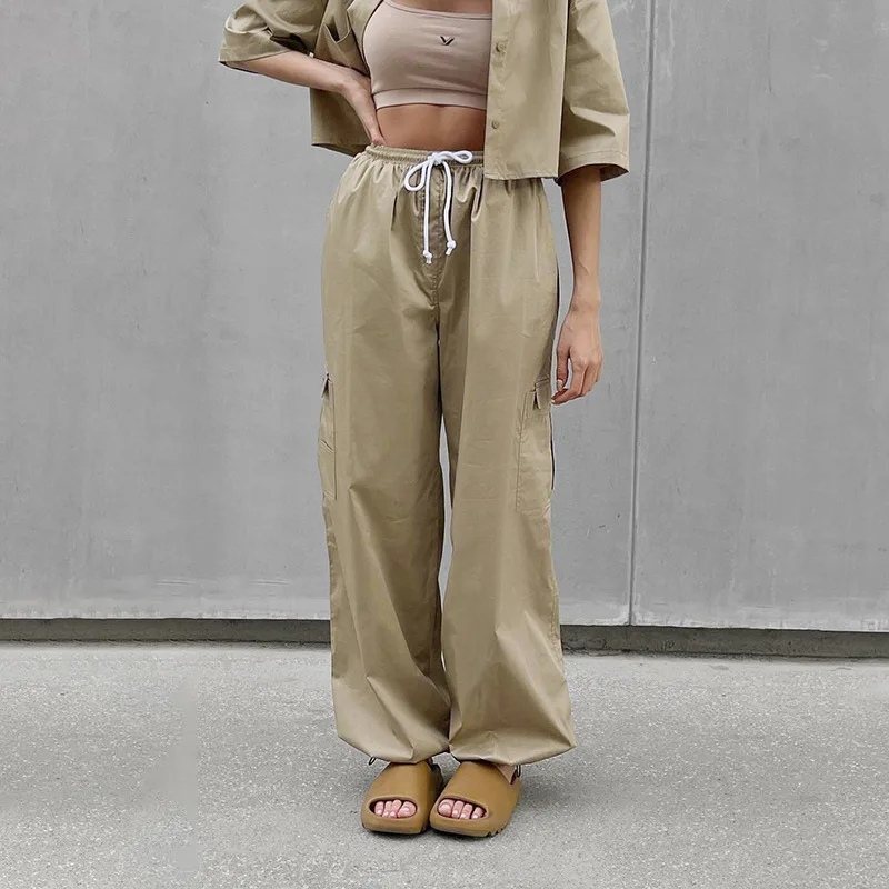 Summer Autumn Y2k Korean Female Trousers Loose Bandage Streetwear Trend Straight-leg Pant Fashion Casual Women Cargo Pants