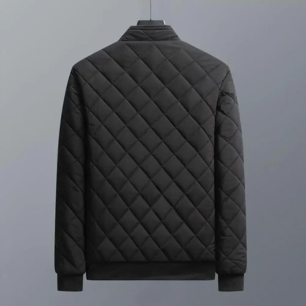 Men Winter Jacket Cotton Padded Plush Lining Solid Color Cold Proof Plus Size Bomber Jacket Coat Windbreaker Streetwear