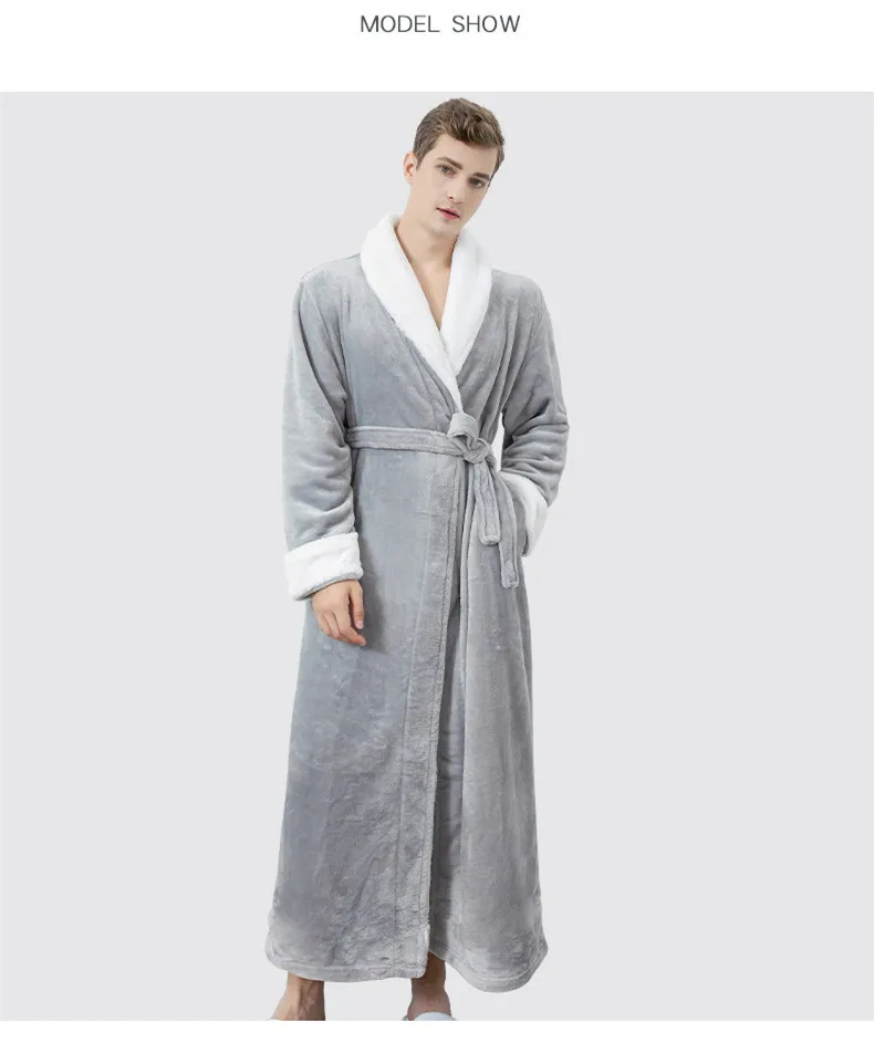 Autumn Winter Couple's Dressing Gown Warm Flannel Bath Belt Robes Night Sleepwear Women Men Kimono Turn Down Collar