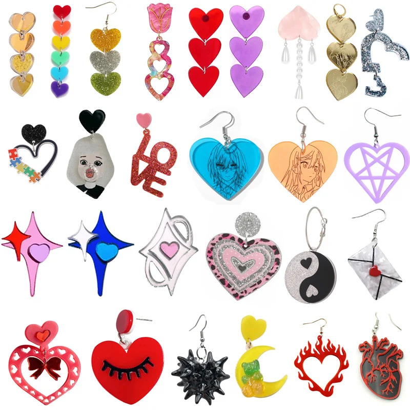 Vintage Heart Acrylic Earrings for Women Harajuku Cute Cartoon Funny Tassel Dangle Earrings Fashion Jewelry Accessories  Gifts