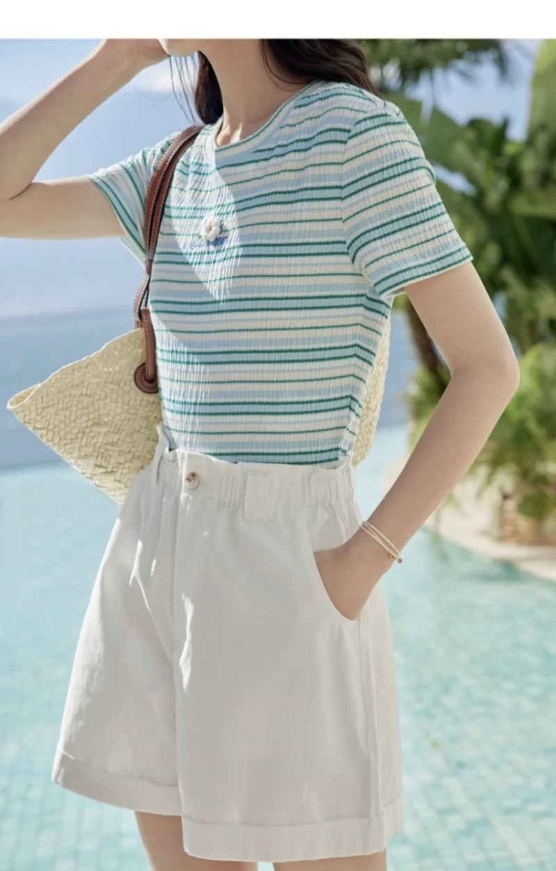 2023 Summer Elastic High Waist Shorts for Women Casual Loose Wide Leg Shorts Solid Female A-line Pockets Shorts Wide leg pants