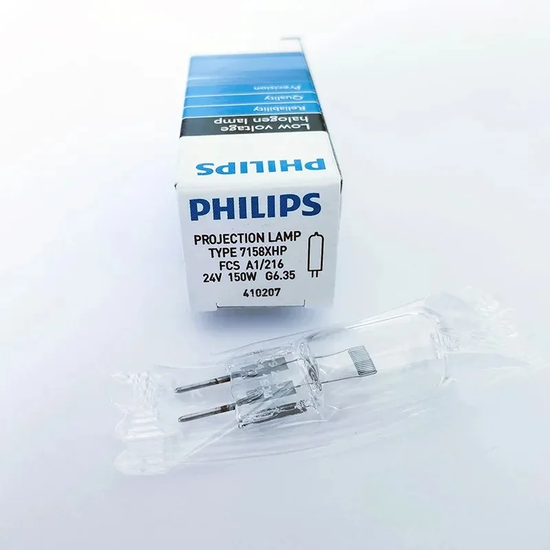 Фото Лампа галогенная Philips 7158XHP 150W G6.35 24V без отражателя, бестеневая, для микроскопов, проекционная лампа FCS №4