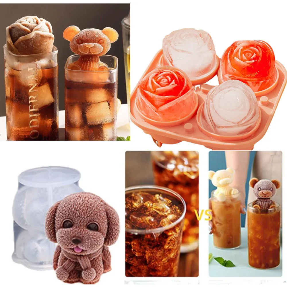 

Силиконовая форма для изготовления объемных кубиков льда в виде Розы, мишки тедди, форма для торта, поддон, инструмент «сделай сам» для изго...