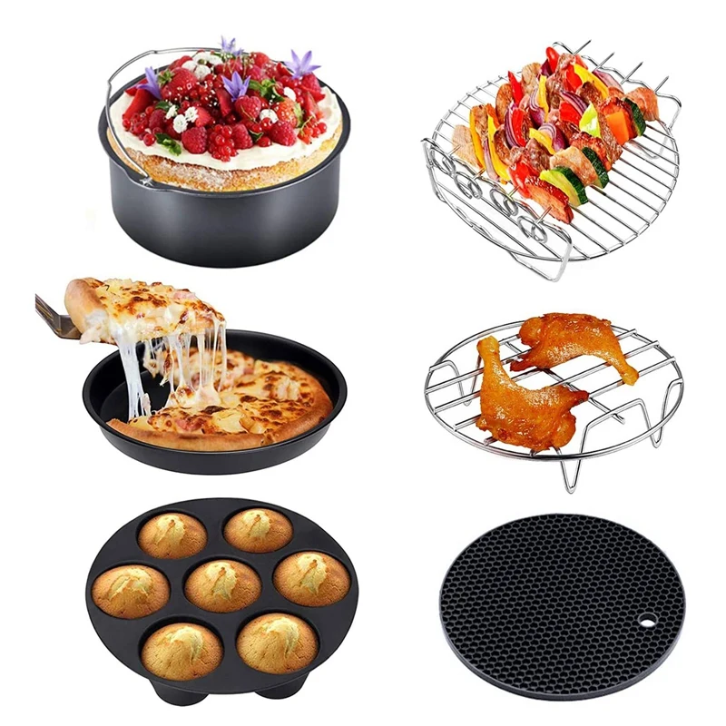 

Air Fryer Accessories, 8 Inch Air Fryer Accessories Kit, Fit All 5.2QT-6.8QT Air Fryer,Non-Stick,Dishwasher Safe.