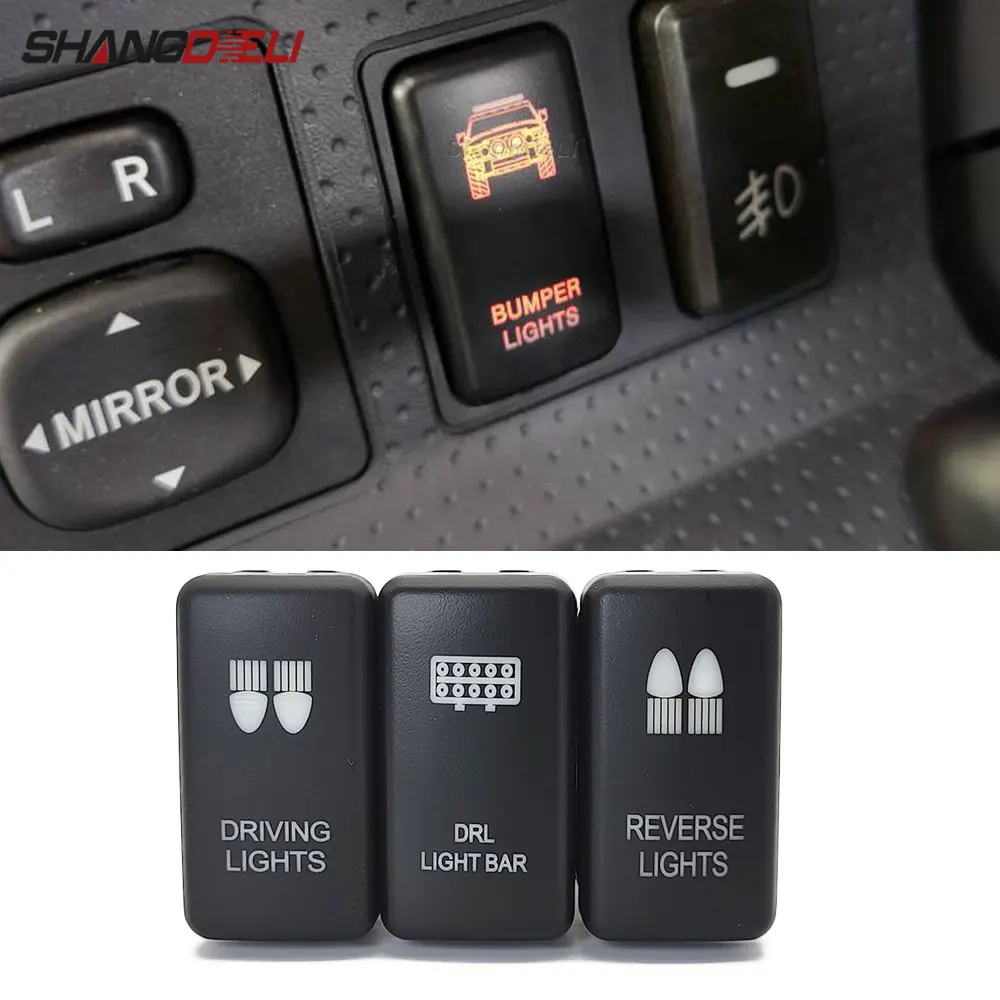 Фото Автомобильный кнопочный переключатель 12 В 2 а ВКЛ./ВЫКЛ. Для Toyota Tacoma FJ Land Cruiser 4runner Highlander Hilux Prado 120, светодиодная световая панель DRL, кнопка №1