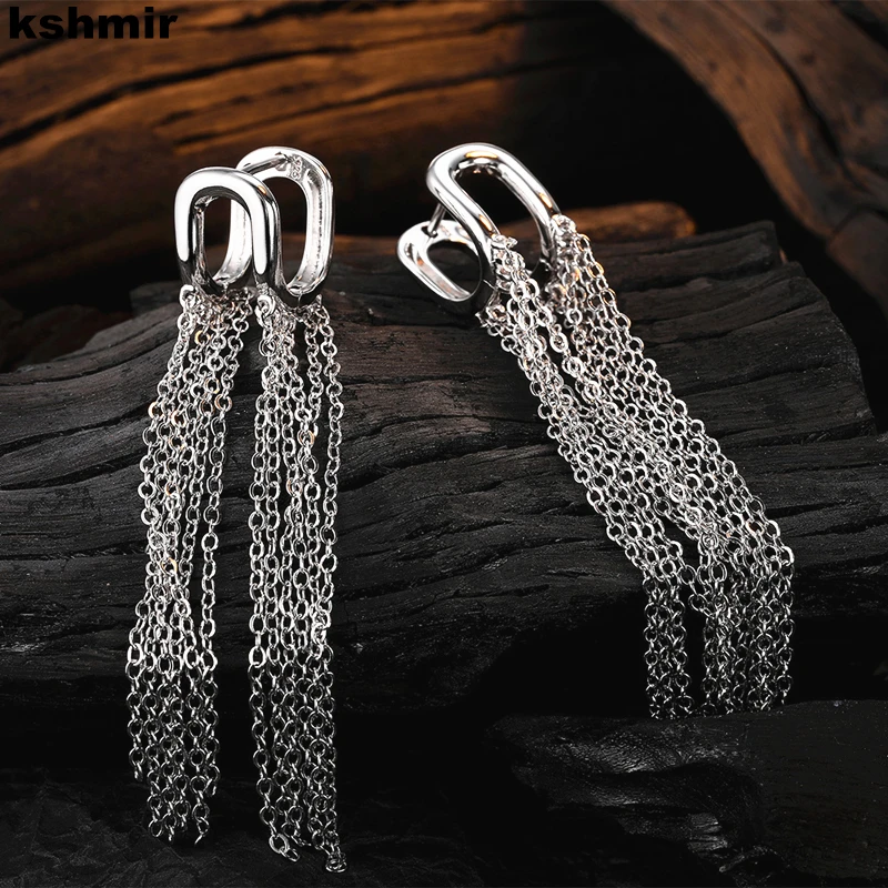 

kshmir European and American chain tassel smooth U-shaped buckle earrings female niche light luxury senior sense ear accessories