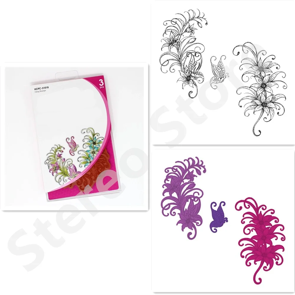 

Petite Feathery Florals Metal Cutting Dies And Clear Stamps For Scrapbooking Photo Album Embossed Paper Card Decoration New