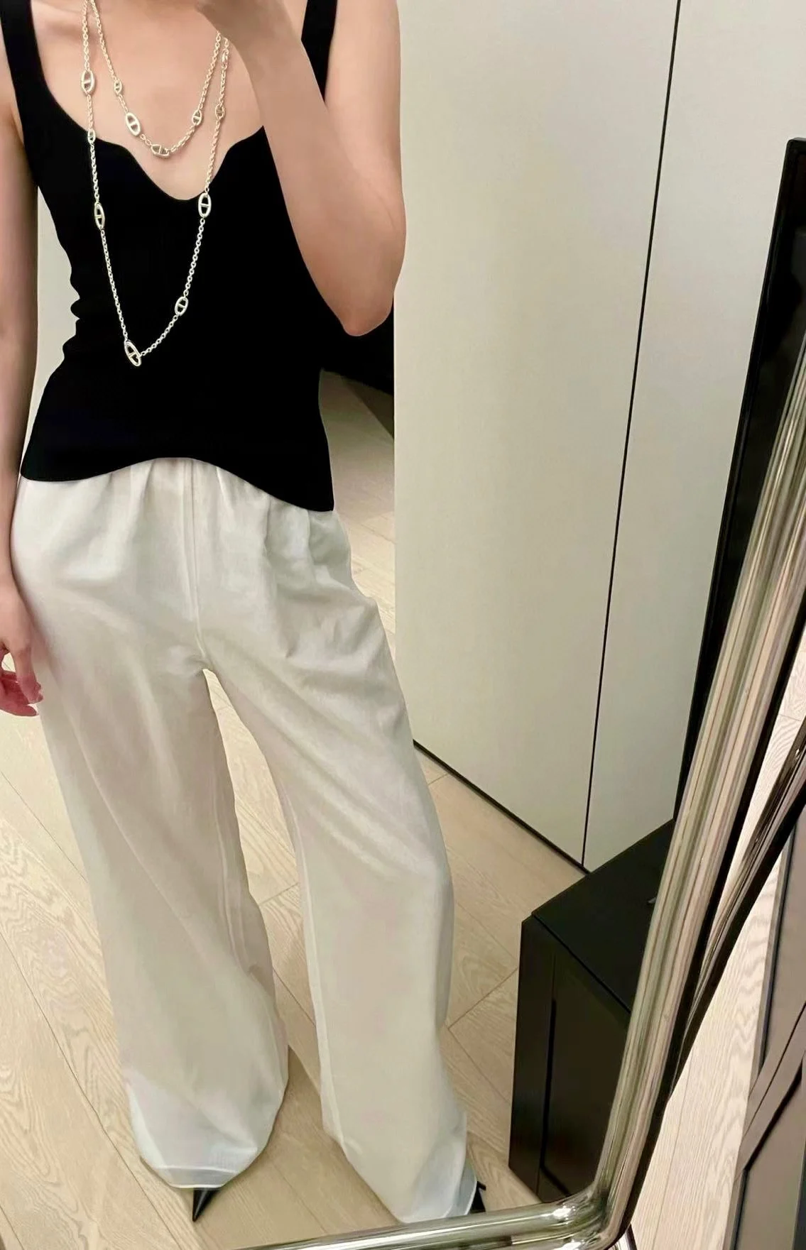 2022 Early Autumn New Light Luxury Fashion Simple Double Layer Black and White Elastic Waist Casual Pants