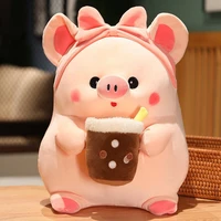 304060cmnew kawaii bubble tea pig plush toy cute stuffed animal pink piggy pillow cup milk tea boba plushie doll birthday gift