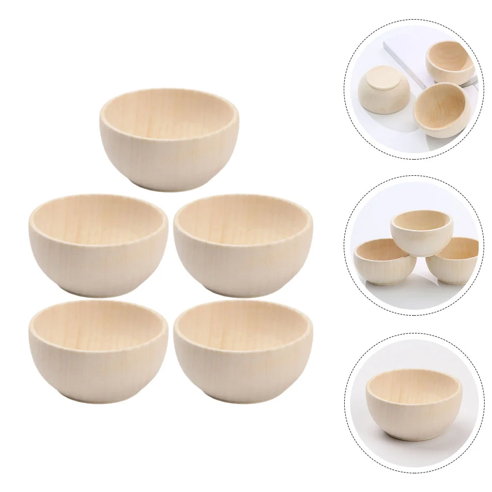 

5 Pcs Mini Decor Wooden Bowl DIY Crafts Bowls Unpainted Kids Drawing Child