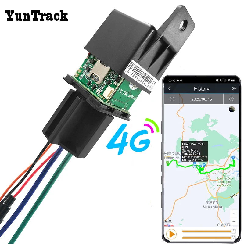 

4G Relay GPS Tracker Motorcycle Car Hide Cut Off Oil Tracking Device ACC Status Towed Away SMS Location Alarm Free System