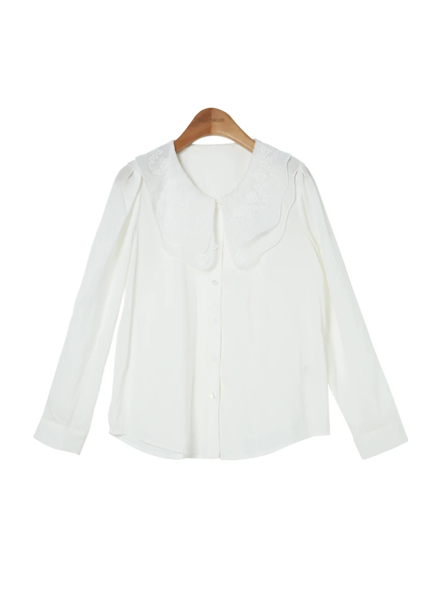 Женская рубашка Fankai новинка осени 2024 лиоцел лист лотоса вышитый воротник