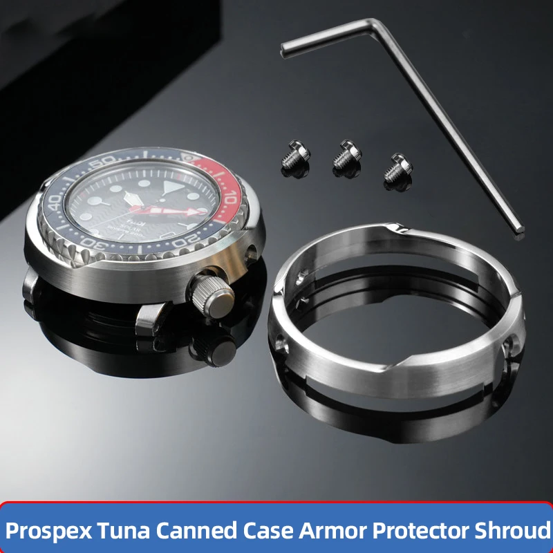 Фото Защитный металлический корпус-броня для часов SEIKO Prospex Tuna SNE497 498 499 518 533 535 537, серебристый, золотистый, черный №2