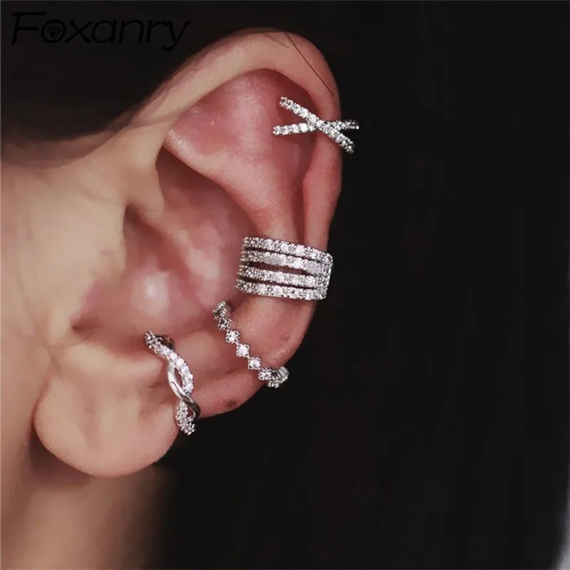 

Prevent Allergy 925 Sterling Earrings Set For Women Trendy Elegant Simple Sparkling Zircon Bride Jewelry Ear Clip