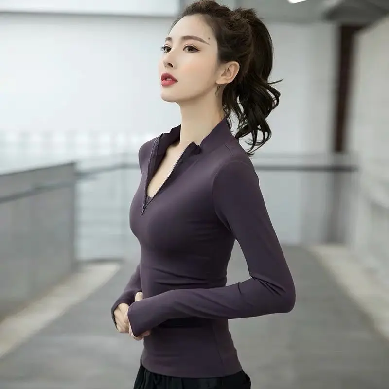 

Long Sleeve Sports Top Women Zip Fitness Yoga Shirt Gym Activewear Running Workout Clothes Woman Deportivo Mujer Camisetas E261