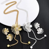 fashion metal large gold color pendant 33 5 inch adjustable long chain necklace earring set match metal imitation pearl