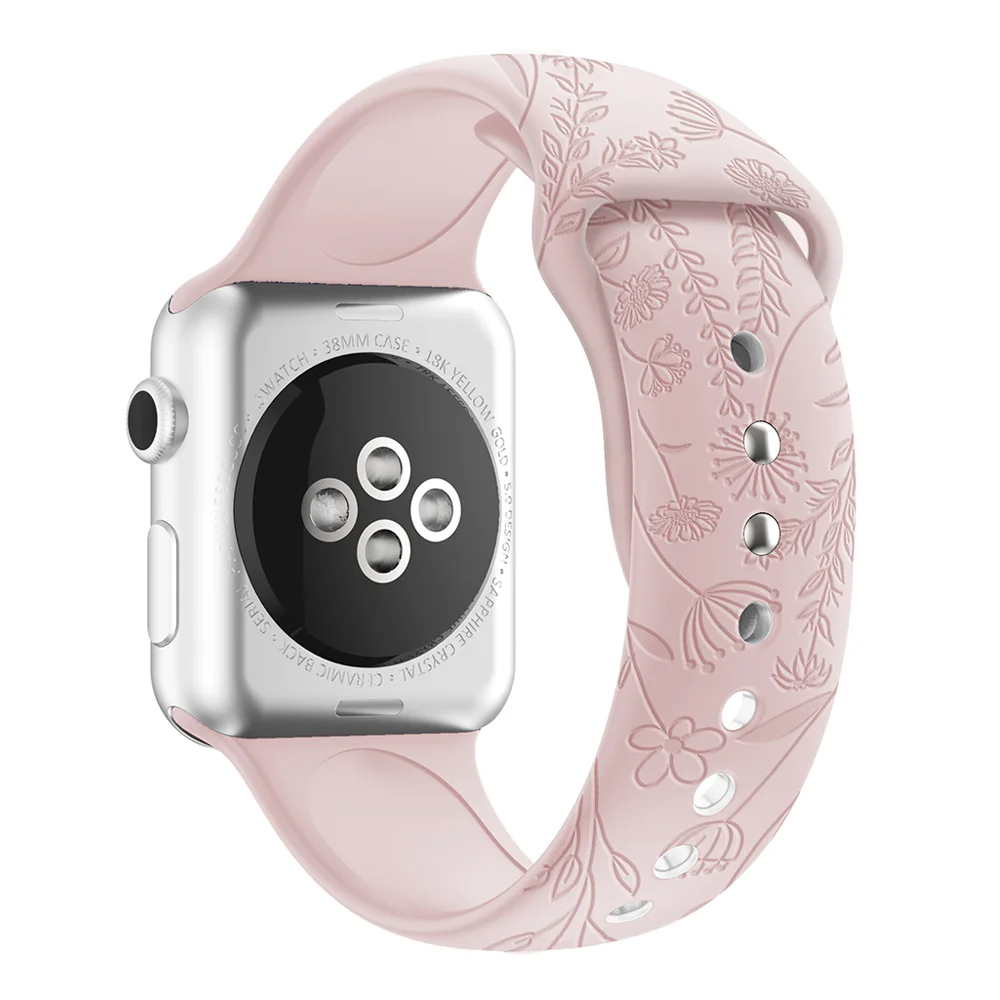 

Printed Silicone strap For Apple Watch band 44mm 40mm 42mm 38mm 45 mm sport correa bracelet iWatch series 6 5 4 SE 3 7 41mm 45mm
