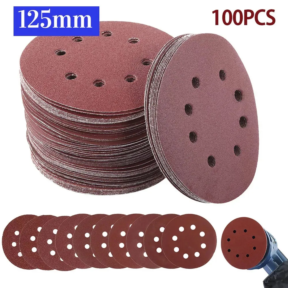 50/80/100pcs 5Inch 125mm Round Sandpaper Eight Hole Disk Sand Sheets Grit 40-600 Hook and Loop Sanding Disc Abrasives for Polish