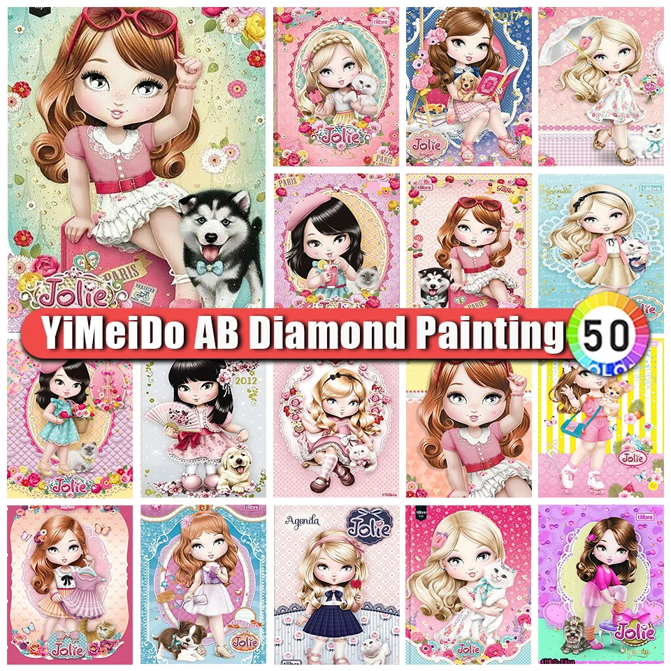 

Набор для алмазной живописи YIMEIDO с мультяшными большими глазами и девушками AB, животное, кошка, искусственная Роза, цветок, мозаика, домашний декор