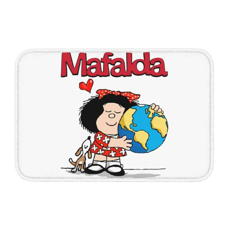 

Коврик Mafalda World And Her щенок, Придверный коврик, нескользящий коврик для входа в ванную, кухню, напольный коврик Quino, комикс, мультяшный коврик, к...