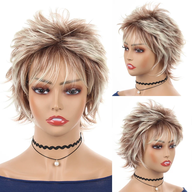 

JOY&BEAUTY Blonde Short Straight Synthetic Hair Wigs Synthetic Wigs With Side Swept Bangs Natural Wigs