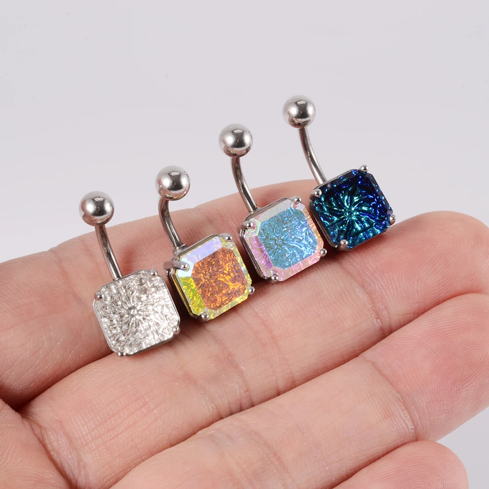 

Punk New Shiny Crystal Sexy Belly Button Rings Geometric Surgical Steel Navel Barbell For Women Girls Body Jewelry Navel Ring