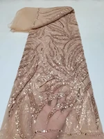 new arrival rose gold handmade beading tulle lace net sequins fabrics bridal event dresses materials for wedding