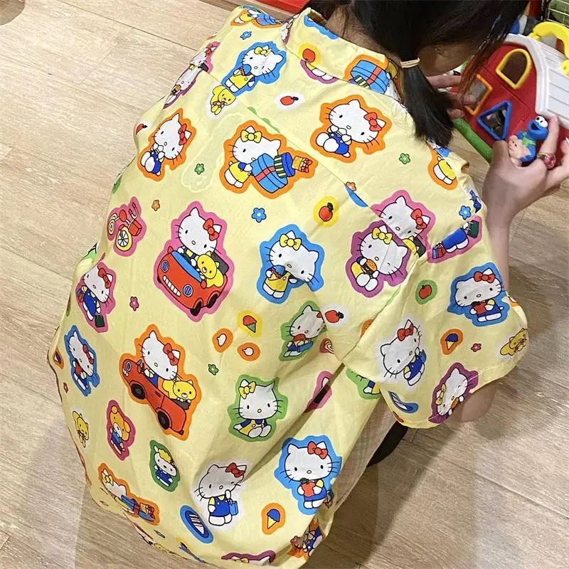 

Kawaii Sanrio Hello Kitty Anime Cartoon Loose Shirt Women Clothes Summer Fashion Y2K Japanese Soft Girls Cute Casual Tops Gift