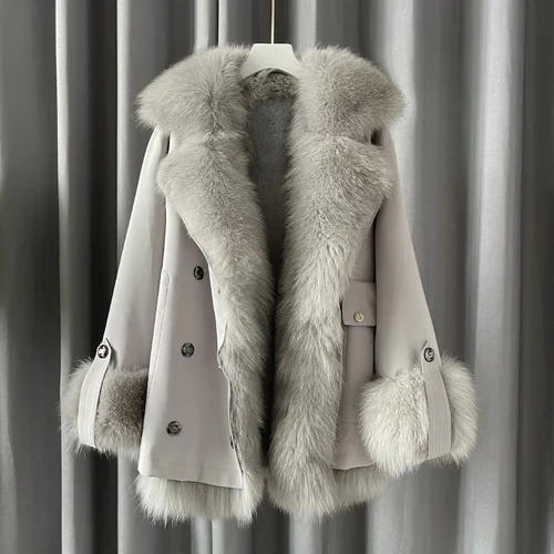 

Coat Women Parkas Detachable Fur Rabbit Fur Liner Fox Fur Collar Fur Jacket Women Clothes Winter Warm Tops Korean Fur Coats Zm