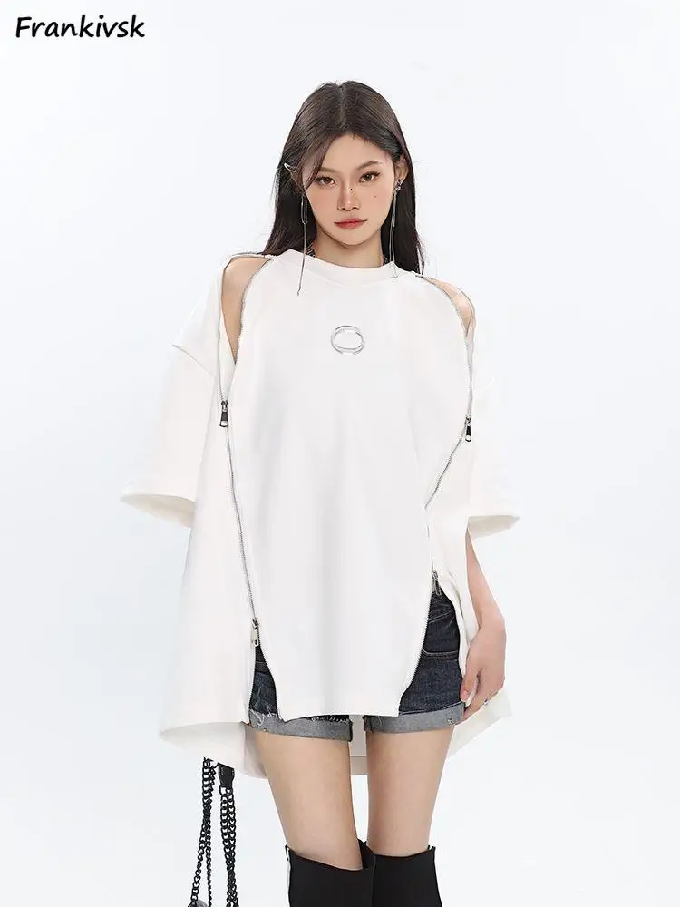 Женские футболки летние с блестками двойной молнией мешковатые удобные коротким