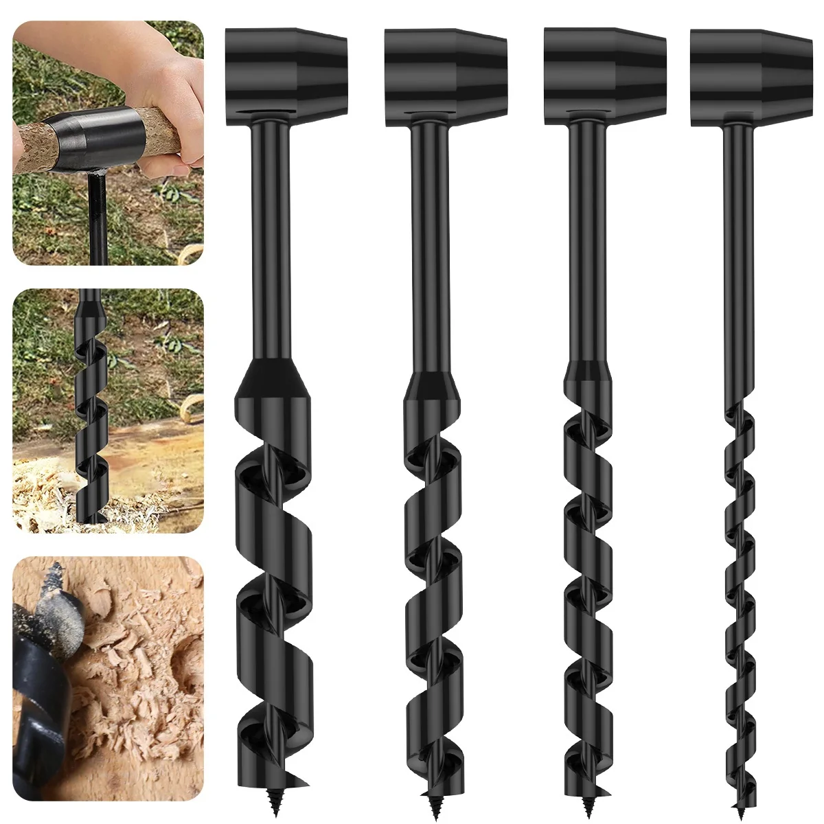 Auger Hand Drill Wrench Carbon Steel Manual Auger Drill Portable Manual Survival Drill Bit Self-Tapping Survival Wood Punch Tool