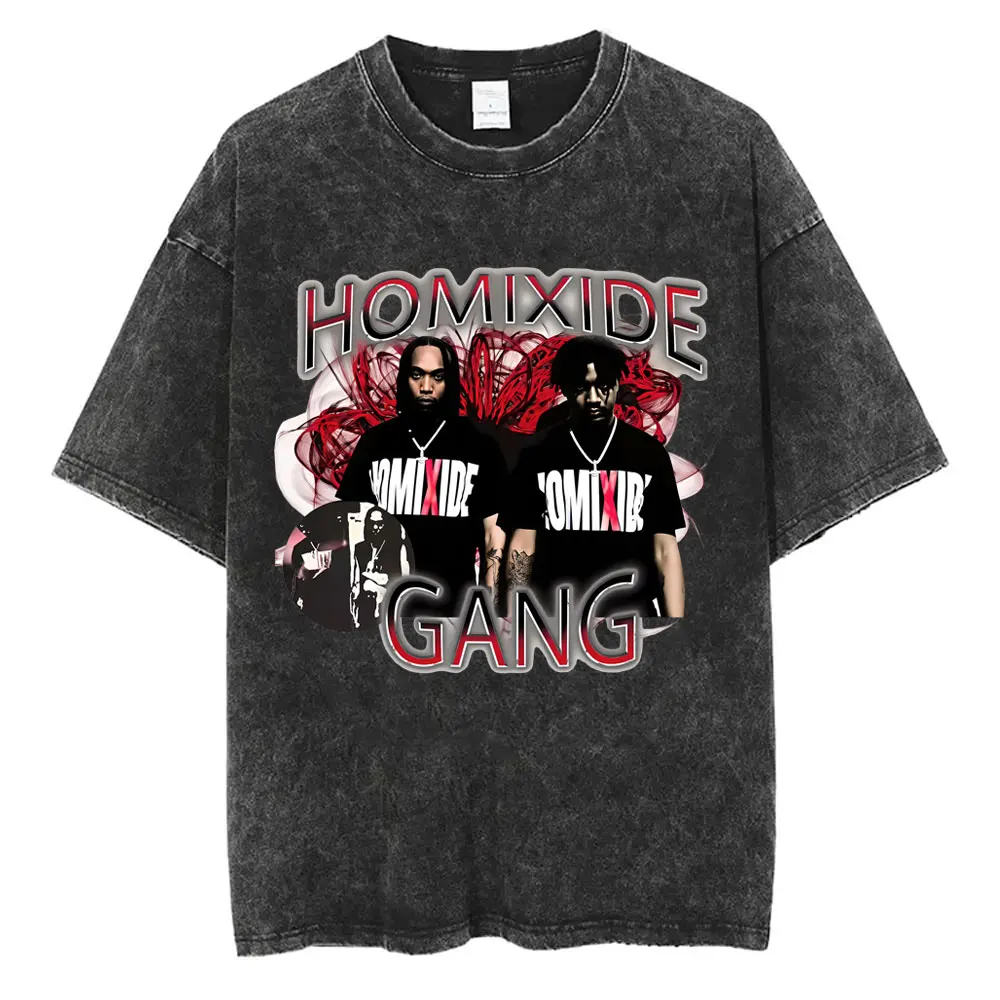 Фото Винтажная футболка с принтом Rapper Homixide Gang, мерч Playboi Carti Opium, футболка HXG, мужские футболки в стиле хип-хоп, оверсайз №2