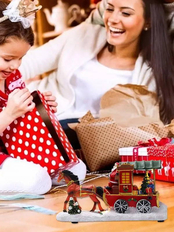 

Carriage Santa Sculpture Santa Claus And Carriage Sculpture LED Lights Musical Santa Ride Horse Drawn Cart Statue