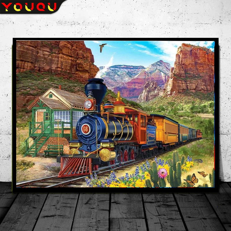 

YOUQU Landscape Series Diamond Embroidery Cross Stitch DIY Train Mosaic Picture Diamond Painter Home Handicraft Art Decoration