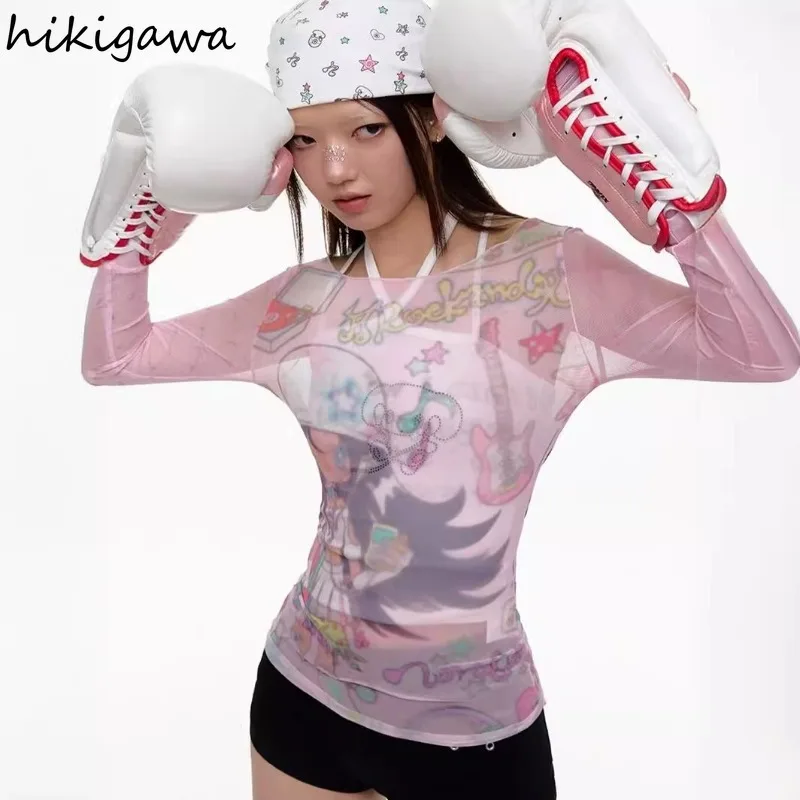 Женская одежда сексуальные футболки 2024 женская с длинным рукавом марлевые